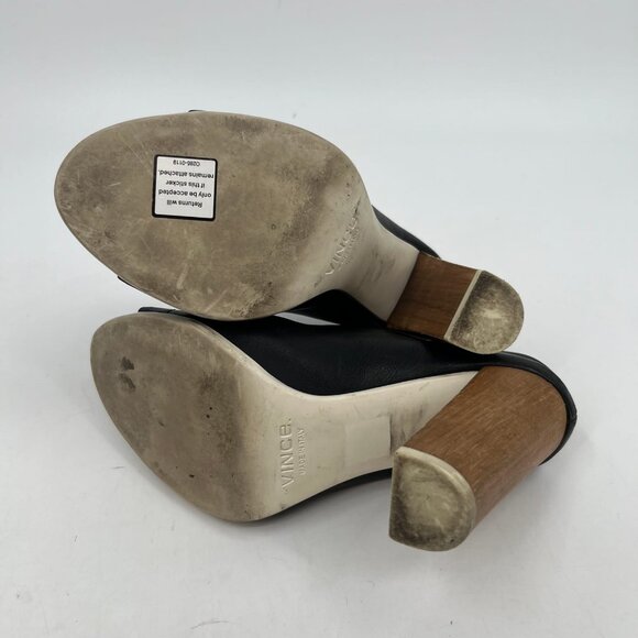 Vince Black Leather Block Heel Peep Toe Heels | Size 8 - Picture 2 of 11